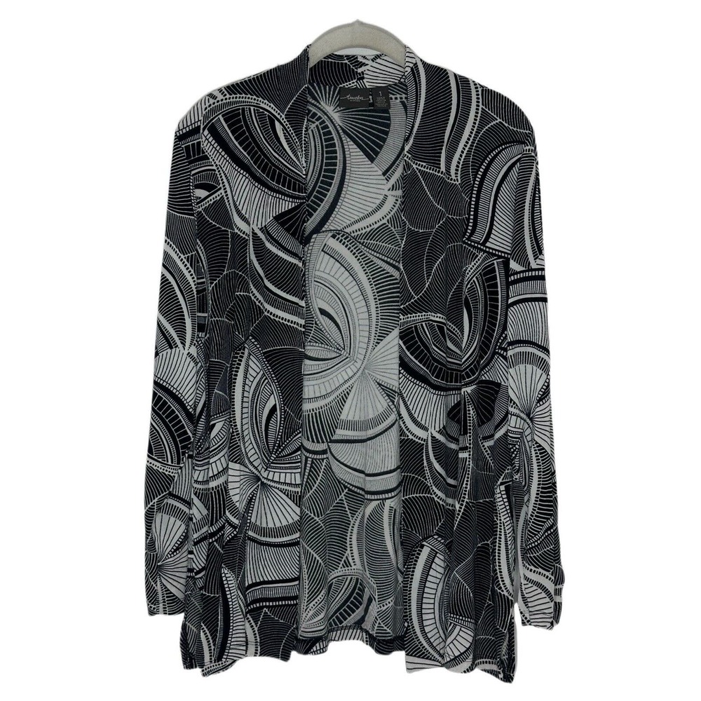 Chicos 1 Travelers Black White Swirl Print Open Front Cardigan Jacket Sz M